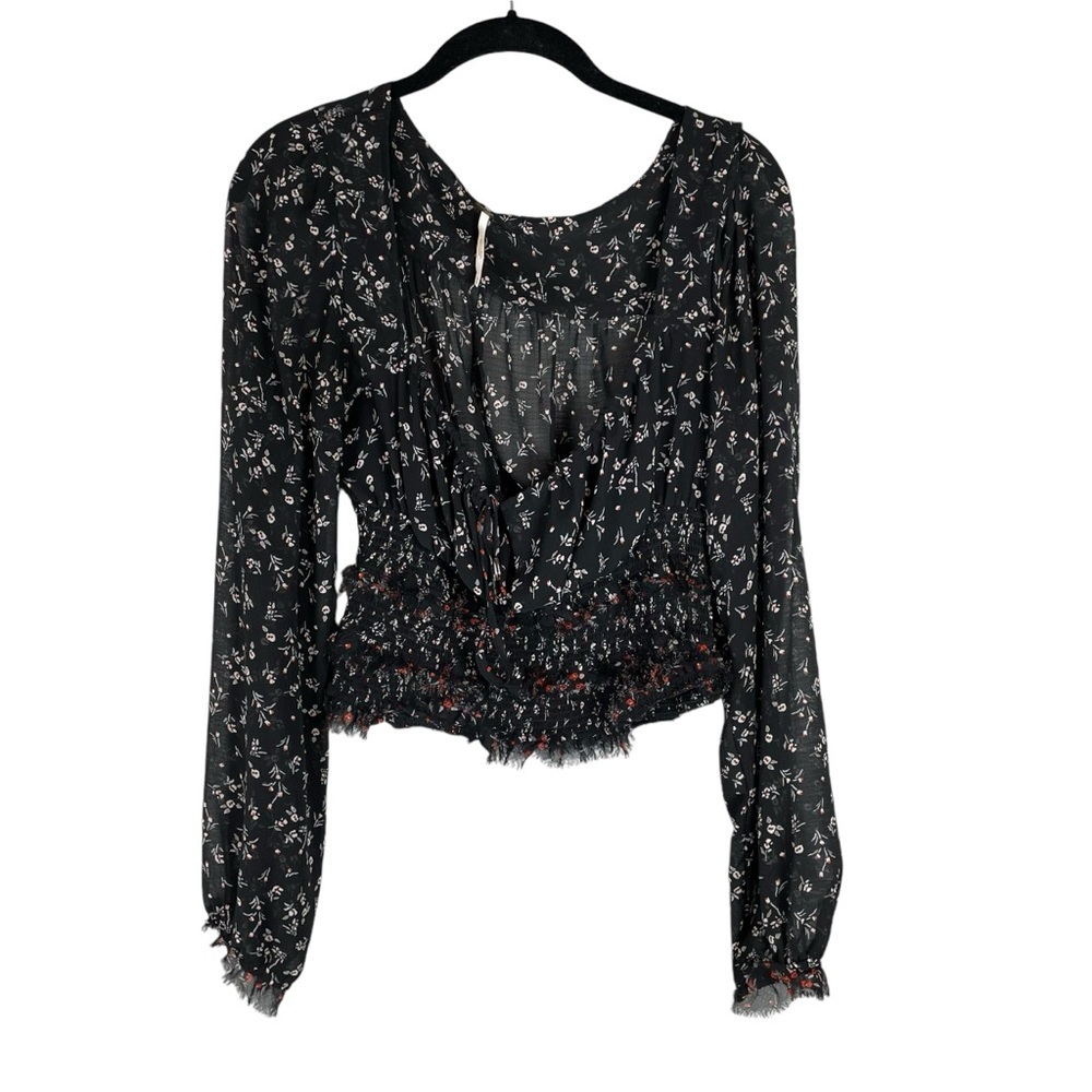 Free People Black Floral Blouse